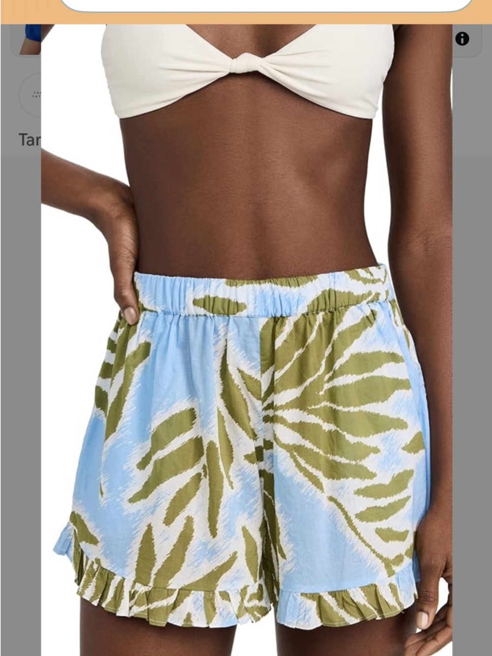 NEW Tanya Taylor Light Blue Palm-Print Ruffle Shorts